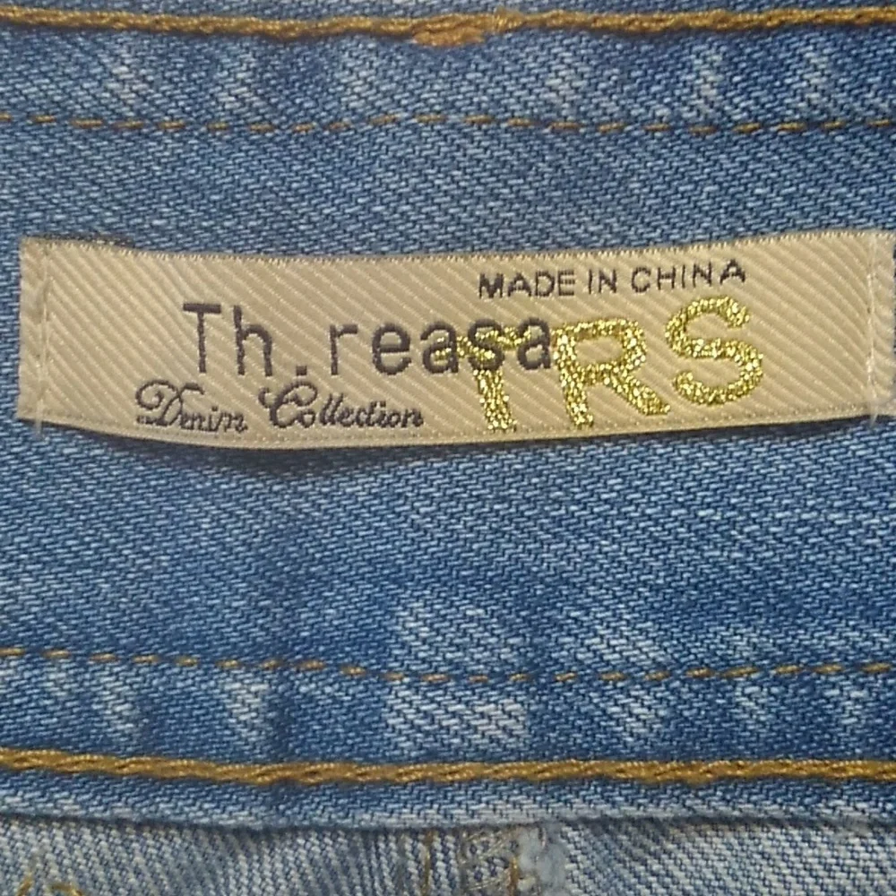 Th.reasa TRS Floral Embroidered Denim Blue Jean Skirt XL
